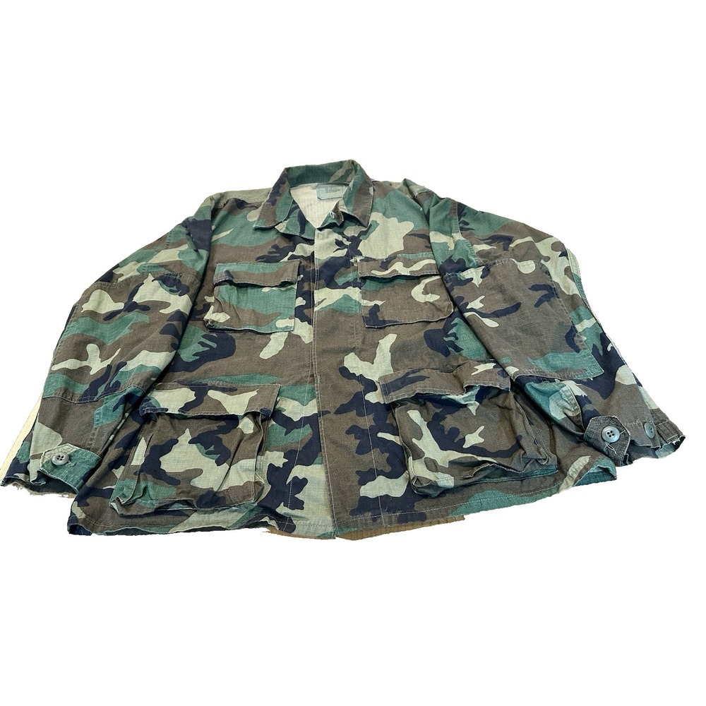 Vtg U.S. Military Camo Woodlands Field Jacket Stock 8415-01-184-1330 Mens Size M